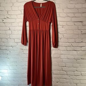 MTS Rust Coral Long Sleeve long Dress sz med